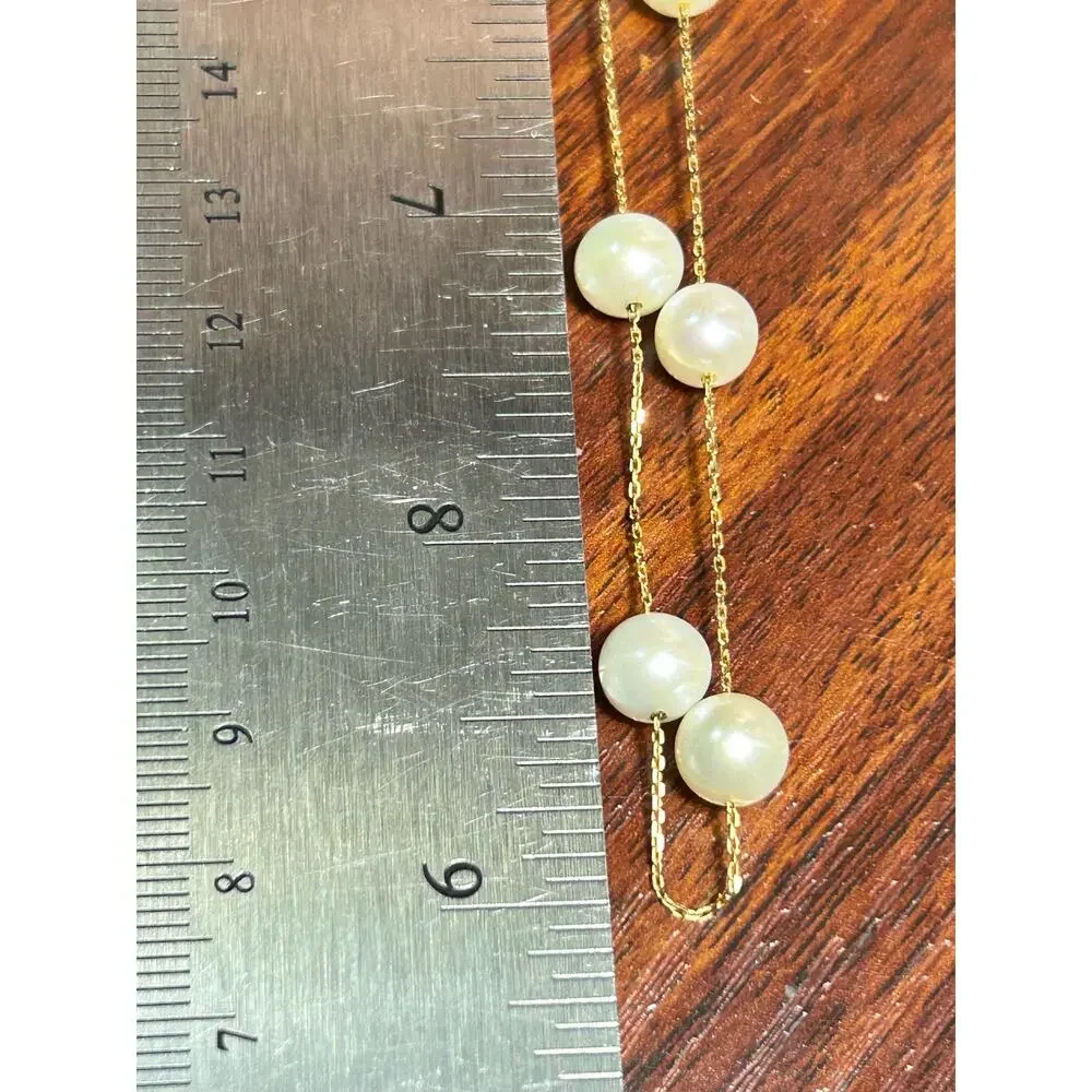 Shane Jewelry 14k solid yellow gold white pearl station chain necklace 18” 8.54g - Picture 12 of 13